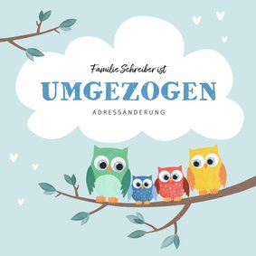 Umzugskarte Eulenfamilie