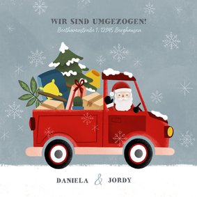 Umzugskarte Weihnachten Weihnachtsmann im Auto