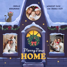 Umzugskarte Weihnachtshaus im Schnee Fotocollage