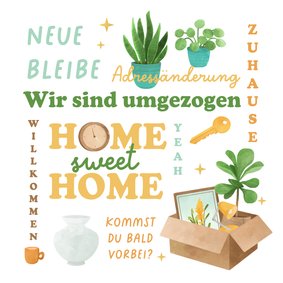 Umzugskarte Wörtercollage Adressänderung Home Sweet Home