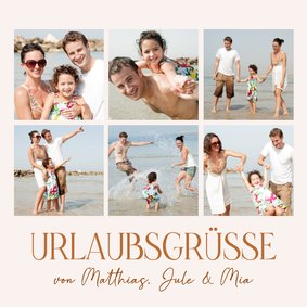 Urlaubsgrüße als Fotocollage mit 6 eigenen Fotos auf Beige