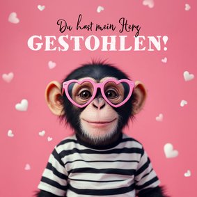 Valentinskarte Affe Dieb mit Brille 