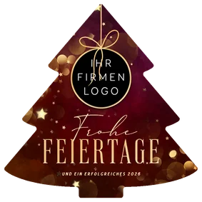 Weihnachtsbaumkarte dunkelrot mit Logo 