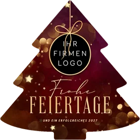 Weihnachtsbaumkarte dunkelrot mit Logo 