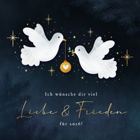 Weihnachtskarte 2 weiße Tauben 'Liebe & Frieden'