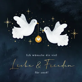 Weihnachtskarte 2 weiße Tauben 'Liebe & Frieden'