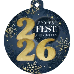 Weihnachtskarte 2026 'frohes Fest' als Weihnachtskugel