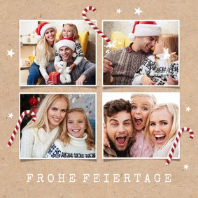 Weihnachtskarte 4 Fotos und Zuckerstangen