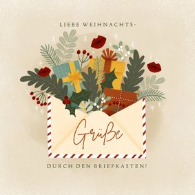 Weihnachtskarte Briefumschlag mit Blumen und Geschenken