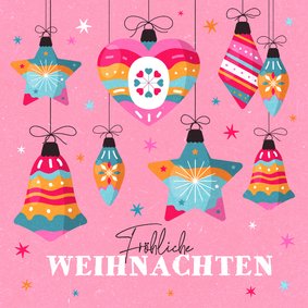 Weihnachtskarte bunte Kugeln auf Pink