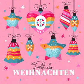 Weihnachtskarte bunte Kugeln auf Pink