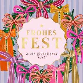 Weihnachtskarte bunter Kranz mit Schleifen