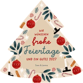 Weihnachtskarte Christbaum-Form mit Kerzen und Kugeln
