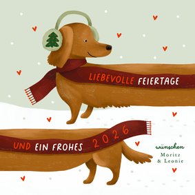 Weihnachtskarte Dackel im Schnee