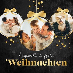 Weihnachtskarte drei Fotos in Weihnachtskugeln