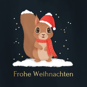 Weihnachtskarte Eichhörnchen mit Mütze im Schnee