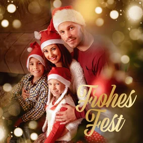 Weihnachtskarte Familienfoto 'Frohes Fest' gold
