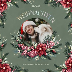 Weihnachtskarte Foto und Blumenornamente