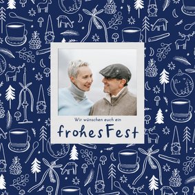 Weihnachtskarte Foto Weihnachts-Doodles blau weiß