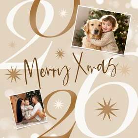 Weihnachtskarte Fotocollage 2026 mit Sternen