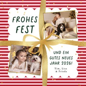 Weihnachtskarte Fotocollage Geschenk gestreift