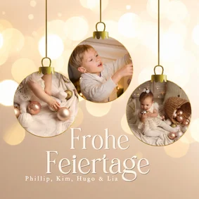 Weihnachtskarte Fotocollage in Weihnachtskugeln Lichteffekt