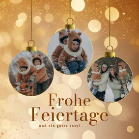 Weihnachtskarte Fotocollage Weihnachtskugeln Lichtpunkte