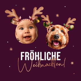 Weihnachtskarte Fotos lustige Gesichter Rentiergeweih