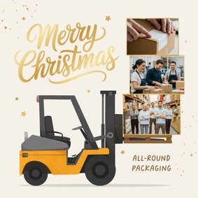 Weihnachtskarte Gabelstapler Fotocollage Firma Englisch