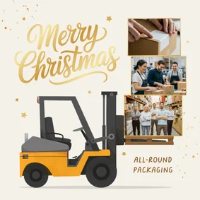 Weihnachtskarte Gabelstapler Fotocollage Firma Englisch