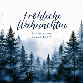 Weihnachtskarte geschäftlich Tannenwald dunkelblau