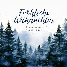 Weihnachtskarte geschäftlich Tannenwald dunkelblau