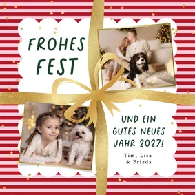 Weihnachtskarte gestreiftes Geschenk Fotocollage