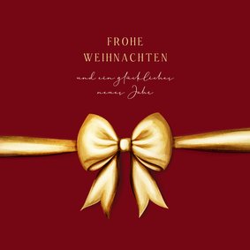 Weihnachtskarte goldene Geschenkschleife klassisch