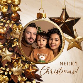 Weihnachtskarte Goldornamente Weihnachtskugel mit Foto