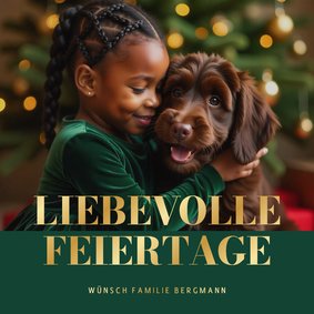 Weihnachtskarte großes Foto Goldschrift auf grün