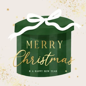 Weihnachtskarte grünes Geschenk mit Schleife
