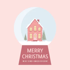 Weihnachtskarte Haus in Schneekugel