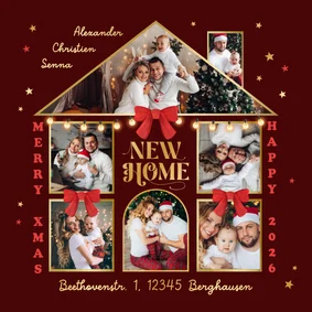 Weihnachtskarte Haus mit Fotocollage Umzug zu Weihnachten
