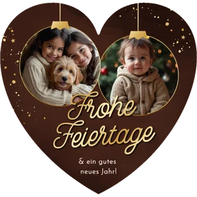 Weihnachtskarte Herzform Fotocollage in Weihnachtskugeln 