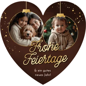 Weihnachtskarte Herzform Fotocollage in Weihnachtskugeln