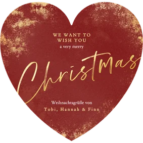 Weihnachtskarte Herzform rot Goldstaub 'Christmas'