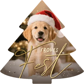Weihnachtskarte Hund mit Mütze Weihnachtsbaum 