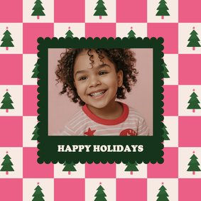 Weihnachtskarte Karomuster Weihnachtsbäume mit Foto