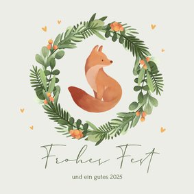 Weihnachtskarte kleiner Fuchs im Weihnachtskranz 