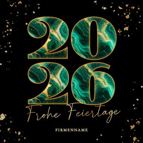 Weihnachtskarte Marmor 2026 grün Goldkleckse geschäftlich
