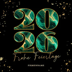 Weihnachtskarte Marmor 2026 grün Goldkleckse geschäftlich