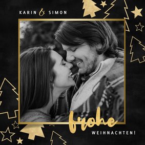 Weihnachtskarte mit Foto in Rahmen und Tannenbäumen