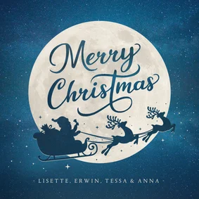 Weihnachtskarte mit Schlitten-Silhouette und Mond 