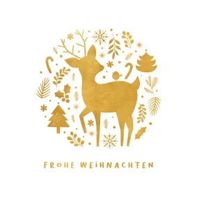 Weihnachtskarte Reh mit Weihnachtsdeko